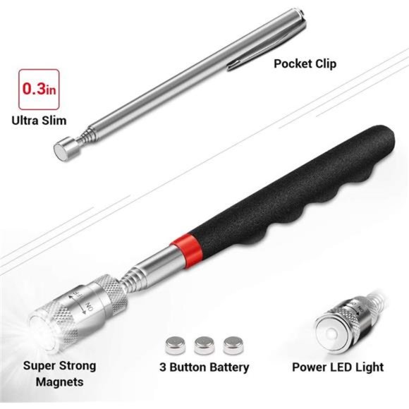 Magnetic Pickup Tools Gifts for Men - LED Telescoping Pick Up Tool - Picture 5 of 6